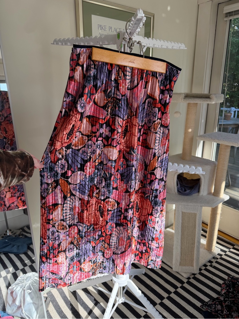 Anthropologie Floral Pleated Midi Skirt in Pink, Purple and Red
